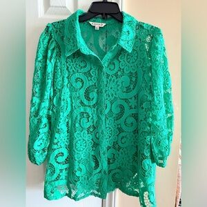 Nanette Lepore Vibrant Green Lace Blouse